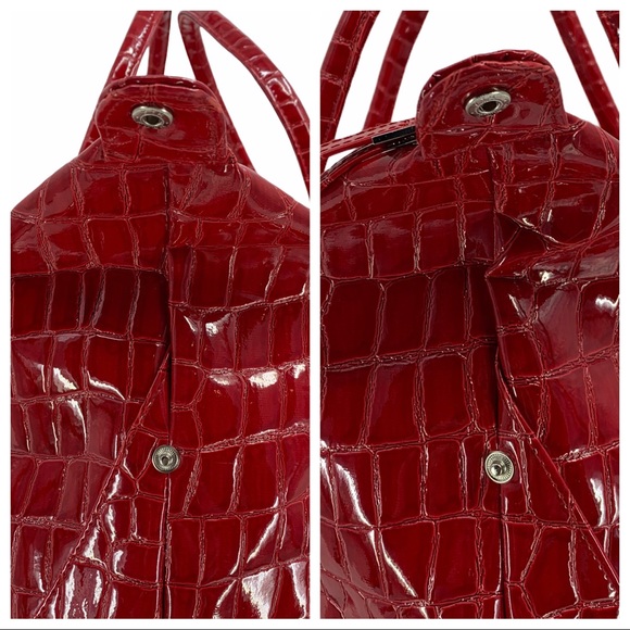 Large Red Faux Patent Leather Tote - Picture 9 of 15